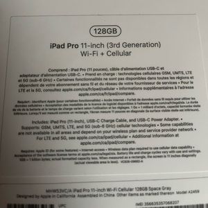 Ipad pro 11 3gen 128gb wifi+cellular new in box